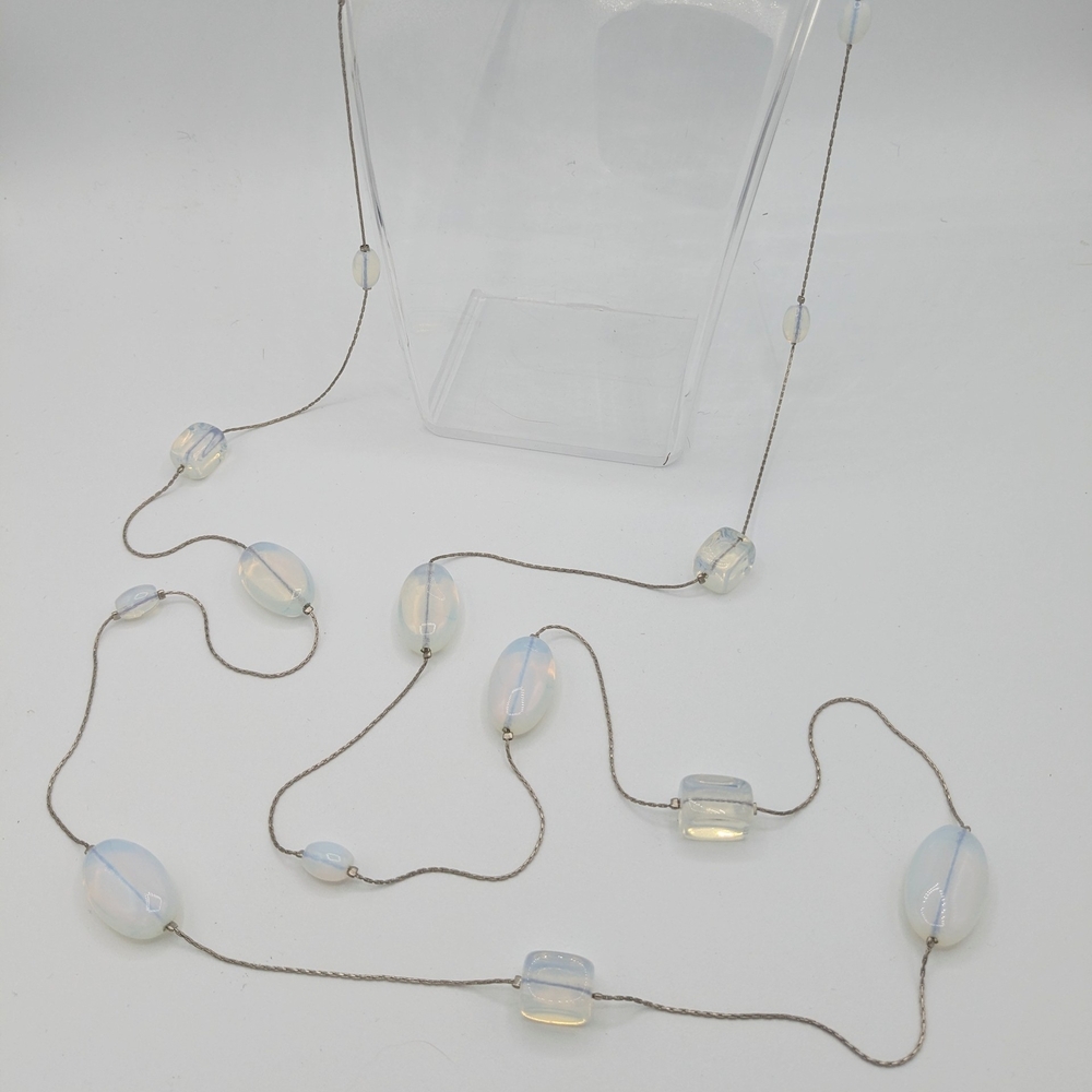 Opalite Beaded Long Necklace - Iridescent White